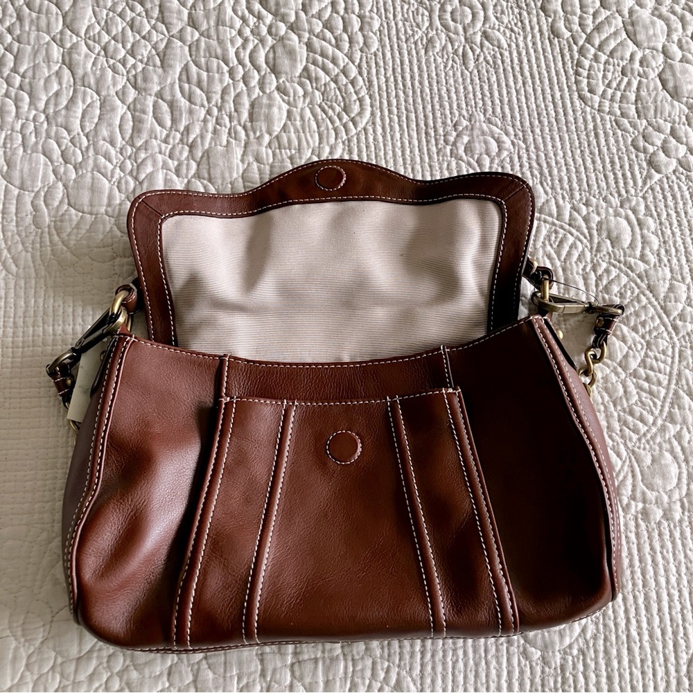 NWT Talbots brown leather shoulder bag w/magnetic closure & chain option - Picture 6 of 16